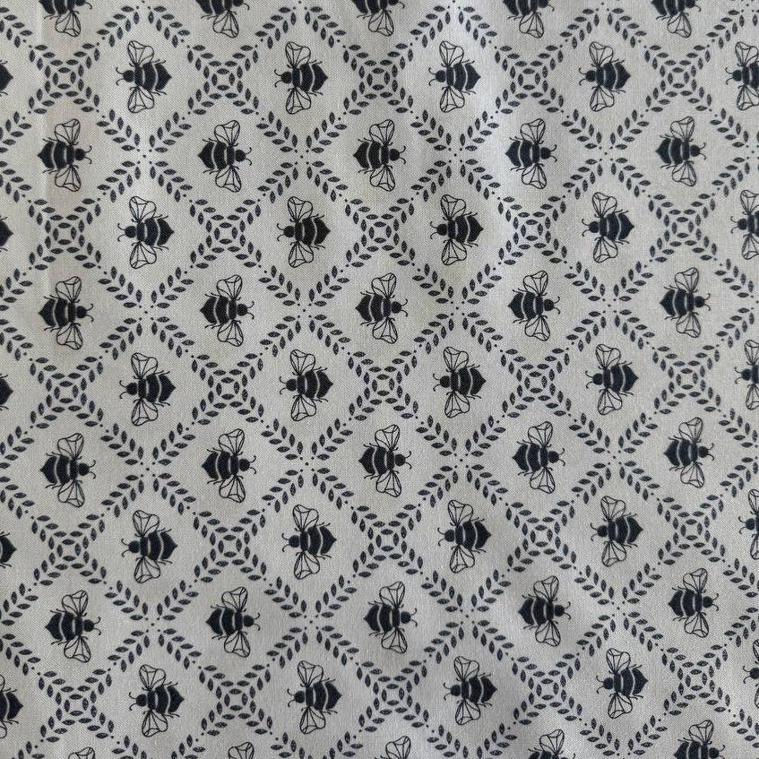 Moda Sundrenched bee print cotton fabric in indigo cloud and sky colors