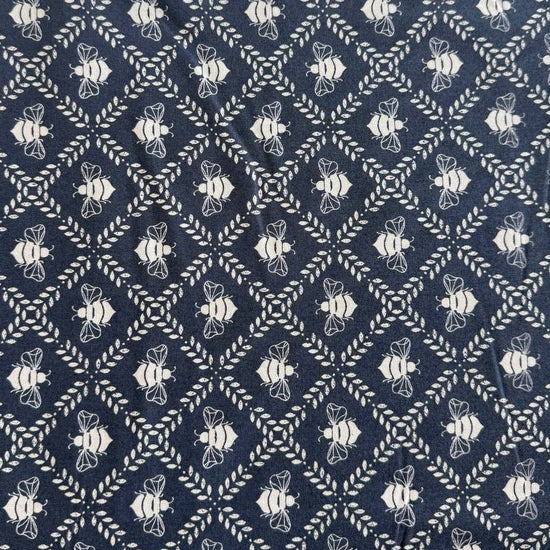 Moda Sundrenched bee print cotton fabric in indigo cloud and sky colors