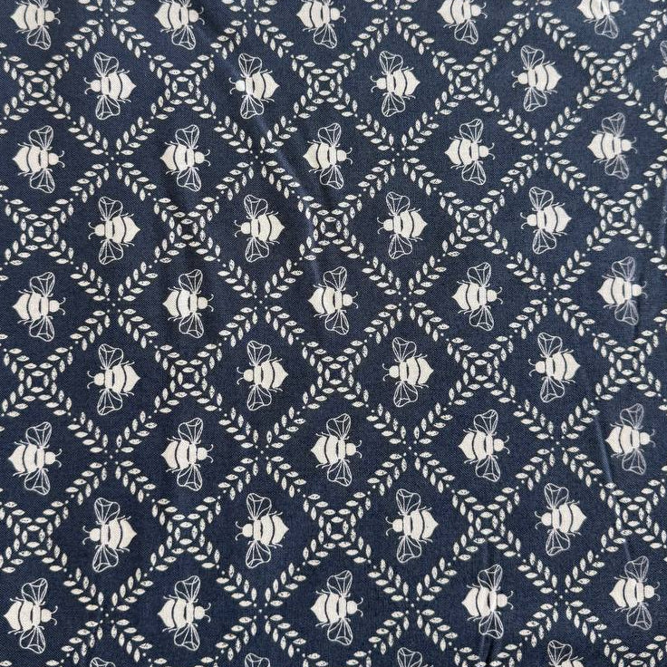 Moda Sundrenched bee print cotton fabric in indigo cloud and sky colors