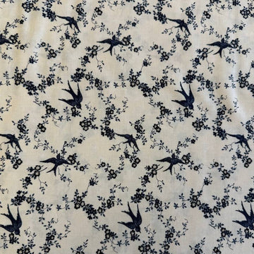 Cream floral cotton fabric from Bluebirds Nest collection by Moda, soft vintage floral print quilting fabric with navy details