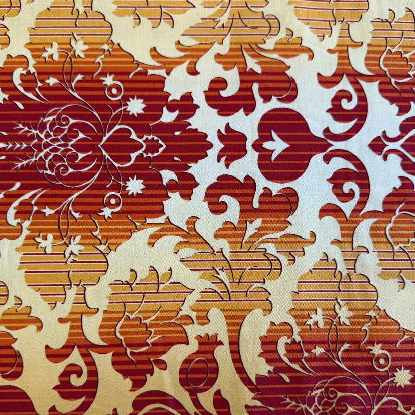 Orange and gold floral cotton fabric from Flower Festival collection by Benartex, elegant vintage style quilting fabric with warm tones