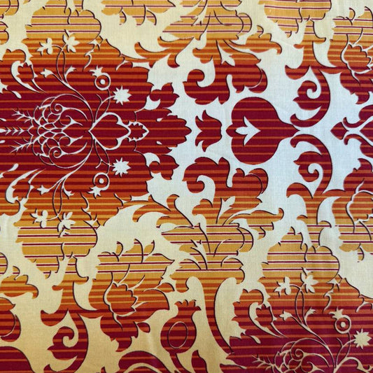 Orange and gold floral cotton fabric from Flower Festival collection by Benartex, elegant vintage style quilting fabric with warm tones
