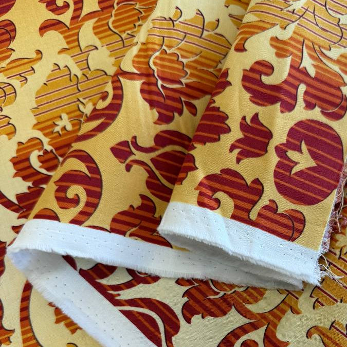 Orange and gold floral cotton fabric from Flower Festival collection by Benartex, elegant vintage style quilting fabric with warm tones
