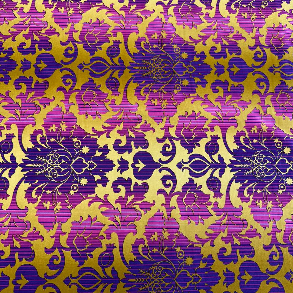 Purple and gold floral cotton fabric from Flower Festival collection by Benartex, rich decorative quilting fabric with bold floral pattern