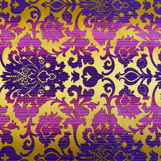Purple and gold floral cotton fabric from Flower Festival collection by Benartex, rich decorative quilting fabric with bold floral pattern