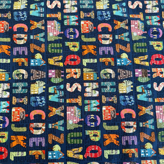 Moda Paper Hamlet alphabet cotton fabric dark background