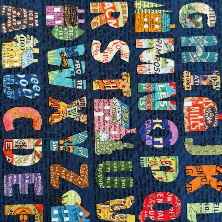 Moda Paper Hamlet alphabet cotton fabric dark background