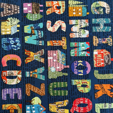 Moda Paper Hamlet alphabet cotton fabric dark background