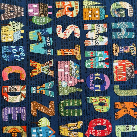 Moda Paper Hamlet alphabet cotton fabric dark background