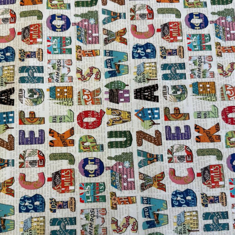 Moda Paper Hamlet alphabet cotton fabric light background