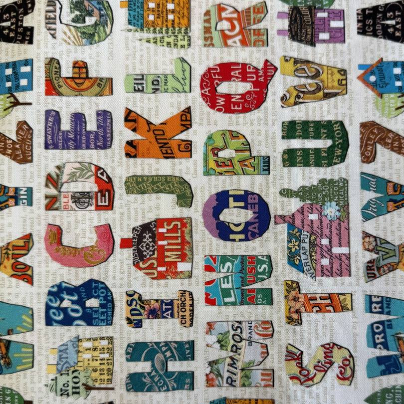 Moda Paper Hamlet alphabet cotton fabric light background