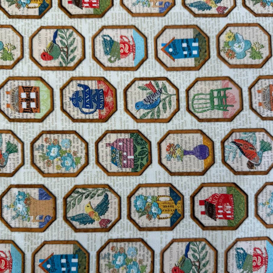 Paper Hamlet Moda cotton fabric vintage houses print beige background