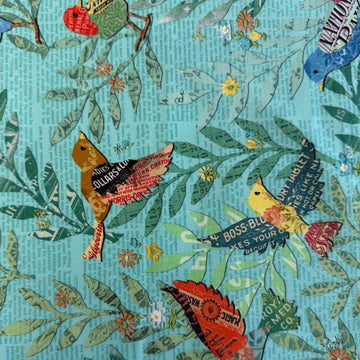 tropical birds cotton fabric sky background colorful leaves quilting fabric