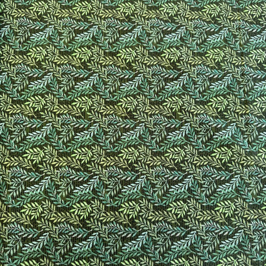 Moda Paper Hamlet Midnight leaf print cotton fabric with green botanical pattern on dark blue background