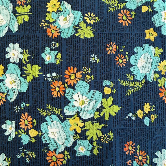 Paper Hamlet Midnight floral cotton fabric by Moda with vintage flowers on navy background
