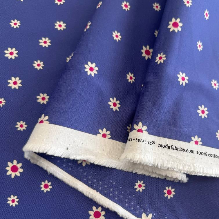 Maeve floral cotton fabric periwinkle daisy print