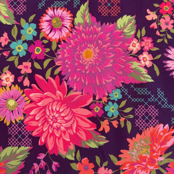Parlor floral cotton fabric by Crystal Manning for Moda in cream and plum colorways
