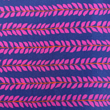 Navy cotton fabric with pink leaf pattern by Crystal Manning for Moda