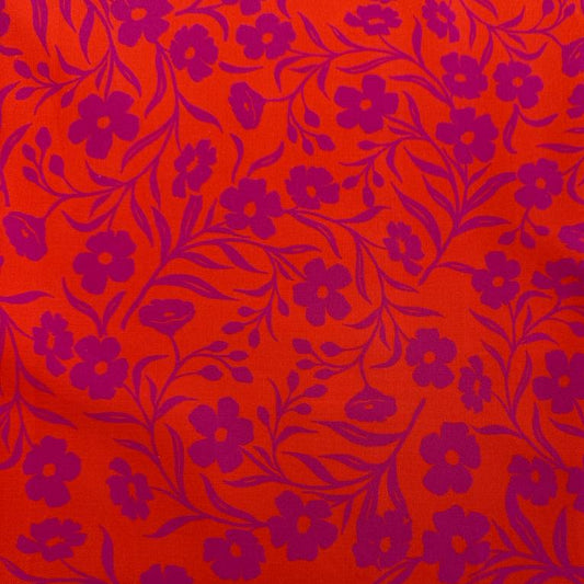 Orange pink floral cotton fabric Maeve by Crystal Manning for Moda