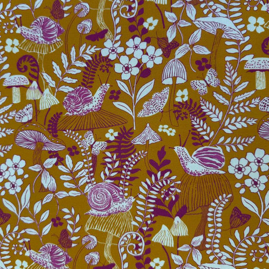 Golden floral mushroom cotton fabric Maeve by Crystal Manning for Moda