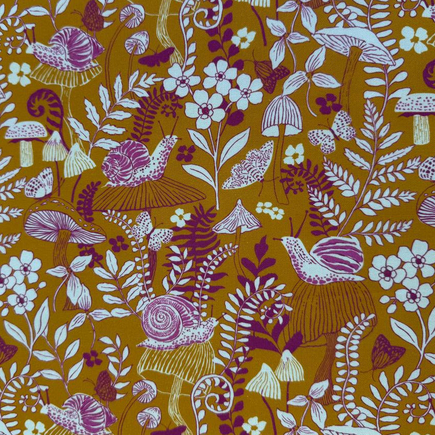 Golden floral mushroom cotton fabric Maeve by Crystal Manning for Moda
