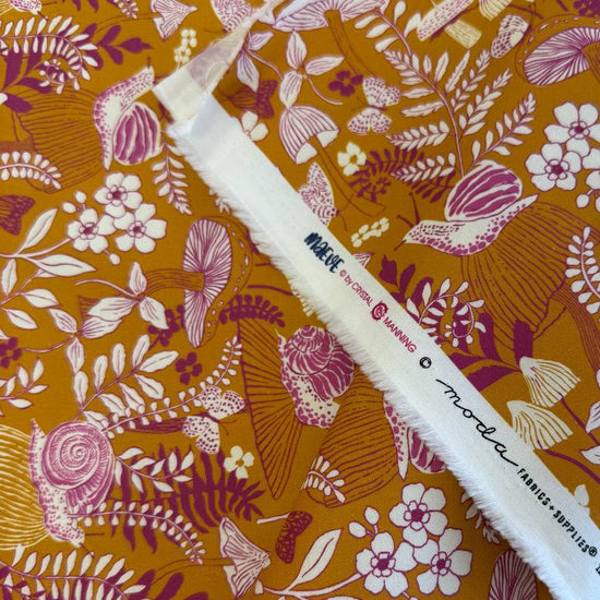 Golden floral mushroom cotton fabric Maeve by Crystal Manning for Moda