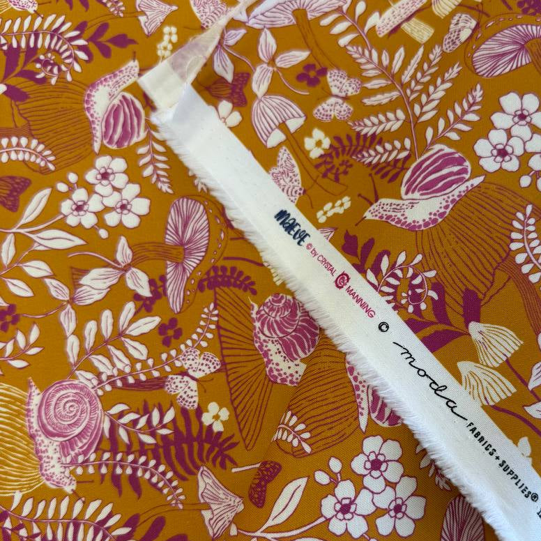 Golden floral mushroom cotton fabric Maeve by Crystal Manning for Moda