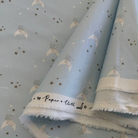 Light blue moon stars cotton fabric Little Ducklings by Paper and Cloth for Moda