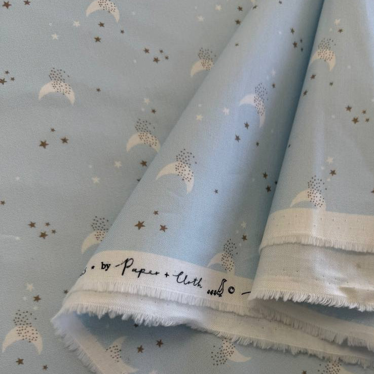 Light blue moon stars cotton fabric Little Ducklings by Paper and Cloth for Moda