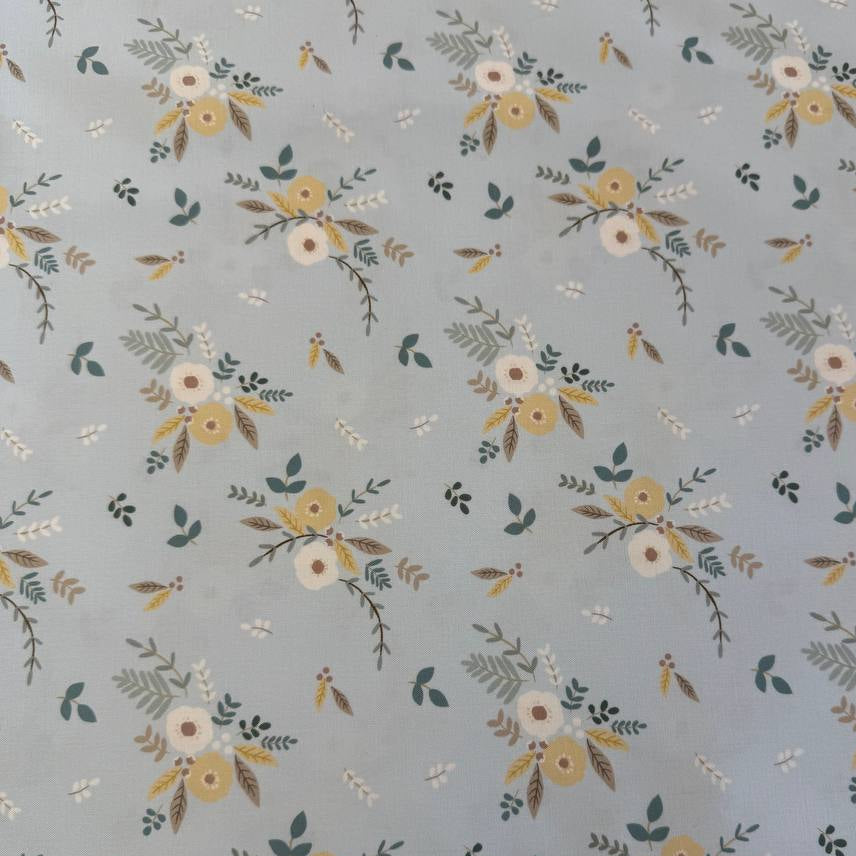 Blue floral cotton fabric Little Ducklings by Paper and Cloth for Moda