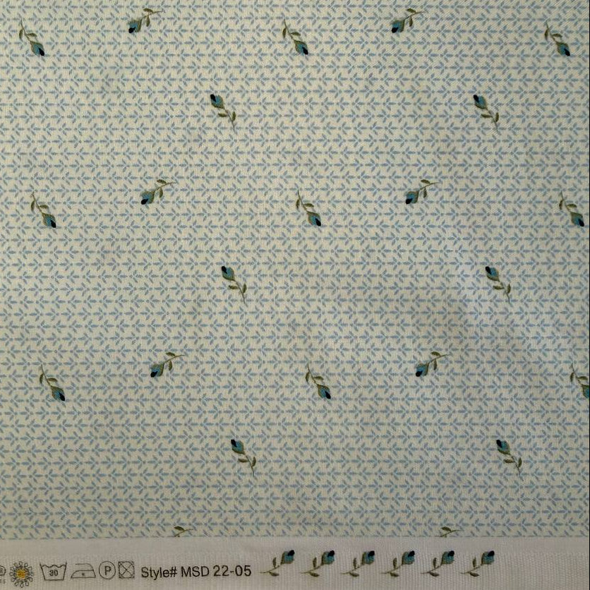 Soft meadow floral cotton fabric in sage and blue micro print, premium quilting cotton