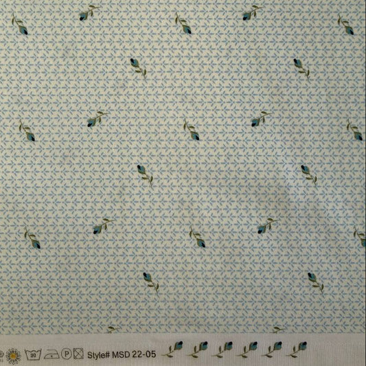 Soft meadow floral cotton fabric in sage and blue micro print, premium quilting cotton