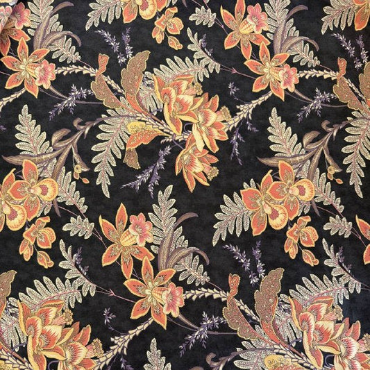 vintage floral cotton fabric wild orchid blackbird designs moda dark background