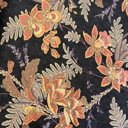 vintage floral cotton fabric wild orchid blackbird designs moda dark background