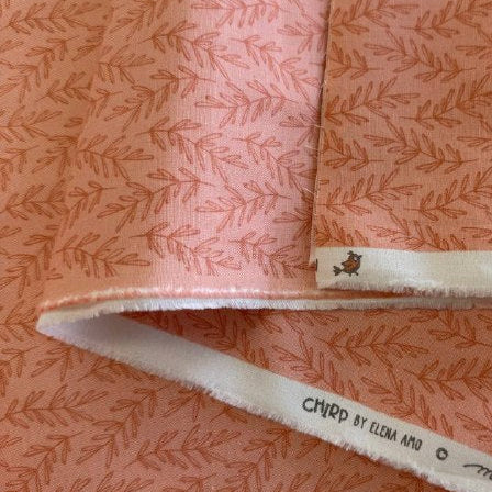 Chirp by Elena Amo for Moda leaf print cotton fabric in Sunrise peach