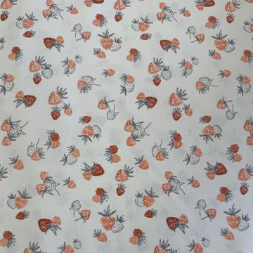 Strawberry print cotton fabric cream background Chirp collection by Elena Amo for Moda
