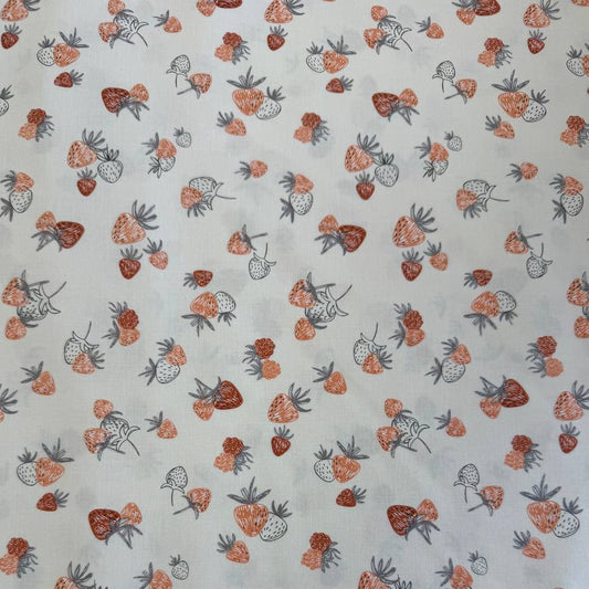 Strawberry print cotton fabric cream background Chirp collection by Elena Amo for Moda