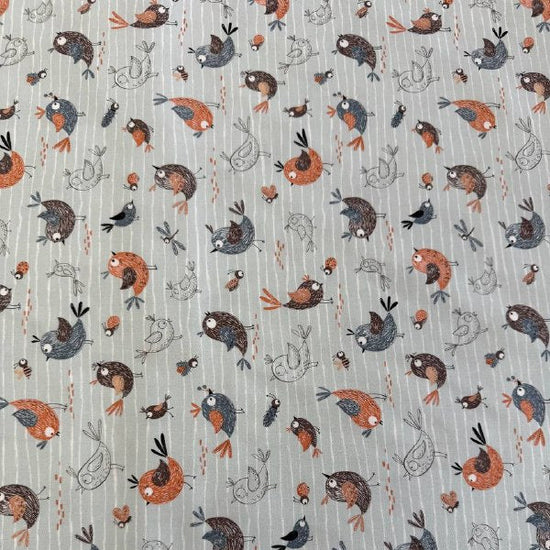 Chirp birds fabric sky blue background with cute birds quilting cotton