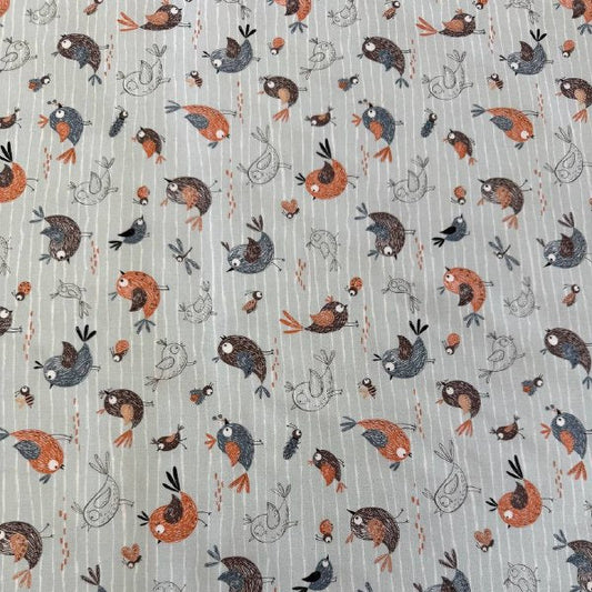 Chirp birds fabric sky blue background with cute birds quilting cotton