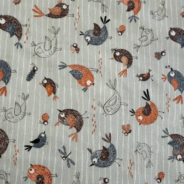 Chirp birds fabric sky blue background with cute birds quilting cotton