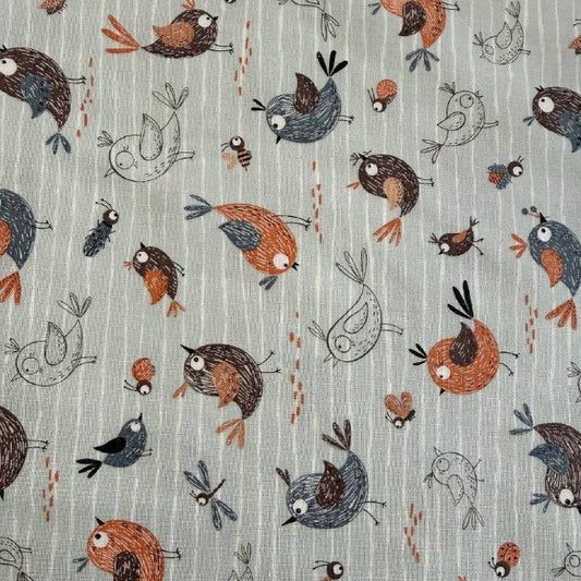 Chirp birds fabric sky blue background with cute birds quilting cotton