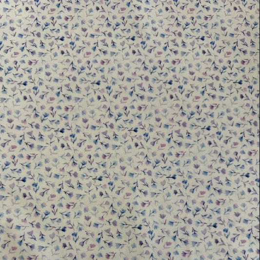 Delphinium floral cotton fabric by Janet Clare for Moda in ivory with delicate pastel floral print
