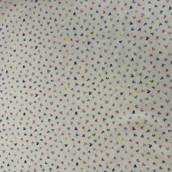 Delphinium Snowdrop cotton fabric with pastel hearts by Moda