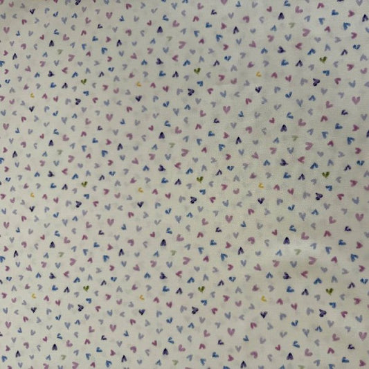 Delphinium Snowdrop cotton fabric with pastel hearts by Moda