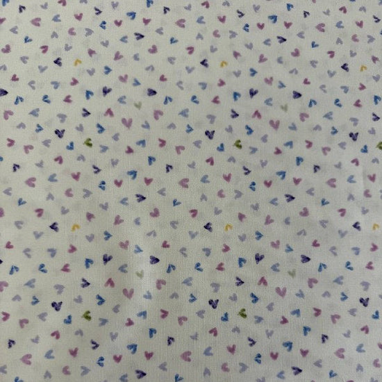 Delphinium Snowdrop cotton fabric with pastel hearts by Moda