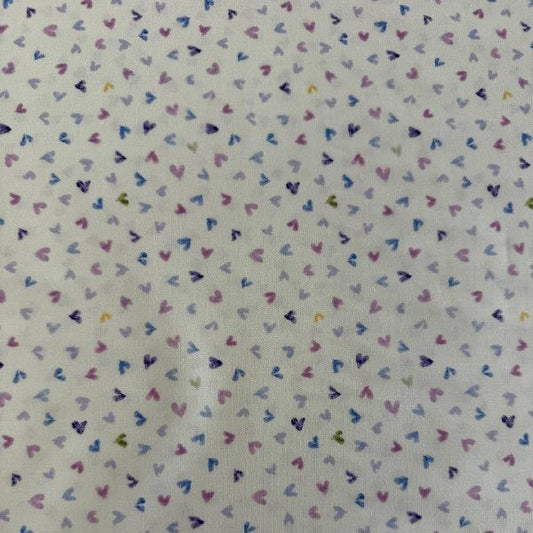 Delphinium Snowdrop cotton fabric with pastel hearts by Moda