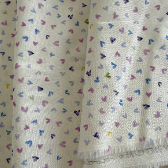 Delphinium Snowdrop cotton fabric with pastel hearts by Moda