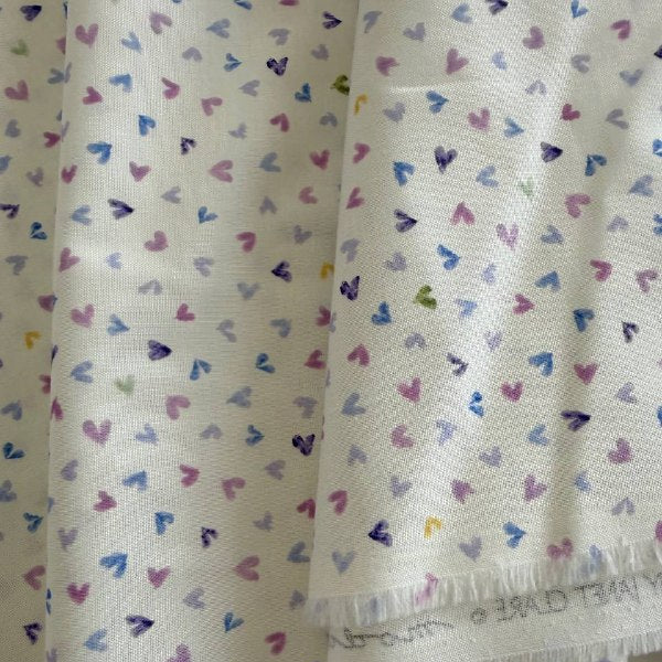 Delphinium Snowdrop cotton fabric with pastel hearts by Moda