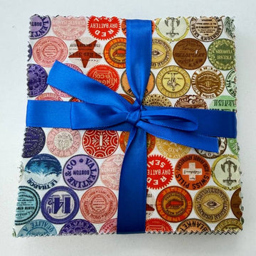 Curated In Color charm pack multicolor quilting cotton squares with vintage stamp prints

SEO Title
