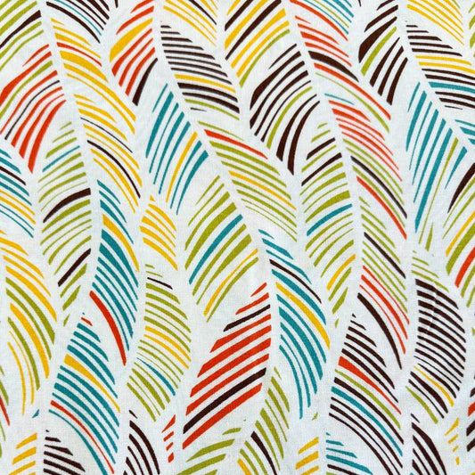 Palm print fabric in green multi tones on linen rayon blend